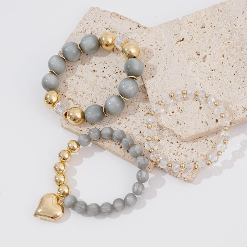 Aigrnc Boho Beaded Stretch Bracelets For Women Stackable Crystal Gold Plated Beaded Bracelets Set Trendy Handmade Friendship Braeclet Jewelry Gifts - Image 3